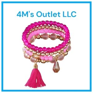 Pink and Gold Beaded Bracelet Set